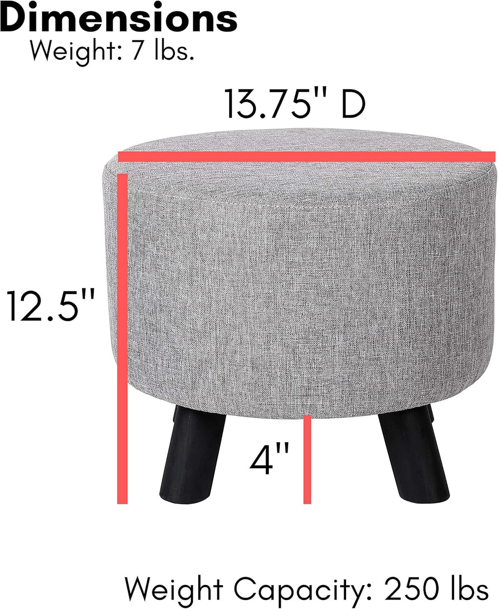 BIRDROCK HOME Grey Linen Foot Stool Ottoman – Soft Compact Round Padded Seat ...