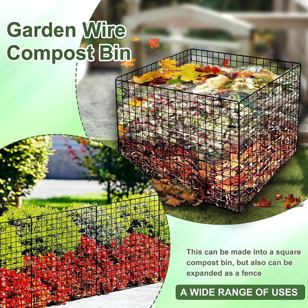 Large Compost Bin Outdoor, Square Mesh Garden Wire Compost Bin for Stacking L...