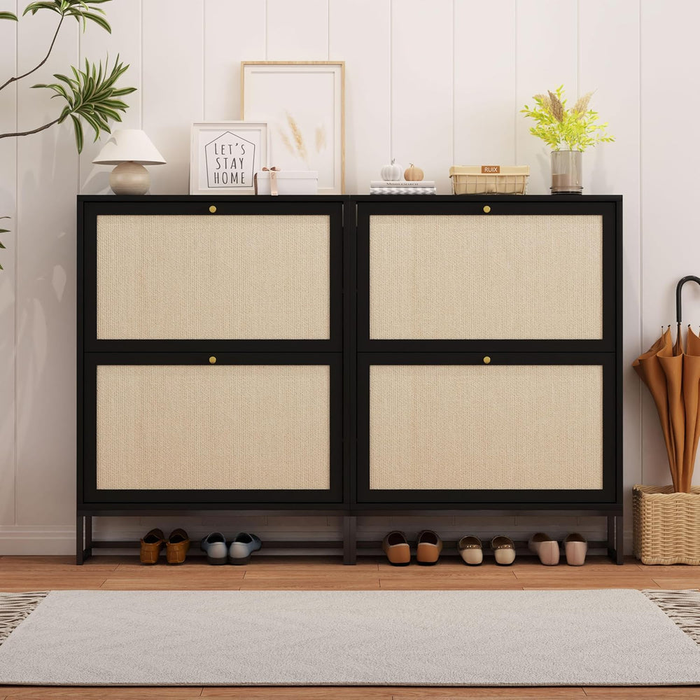 AVZEAR Narrow Shoe Cabinet with 2 Flip Drawer, Freestanding Shoe Organizer Sh...