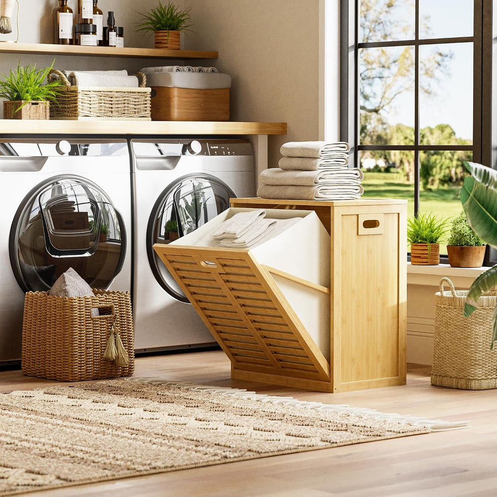 HITNET Tilt Out Laundry Hamper, Bamboo Laundry Cabinet with Hidden Removable ...