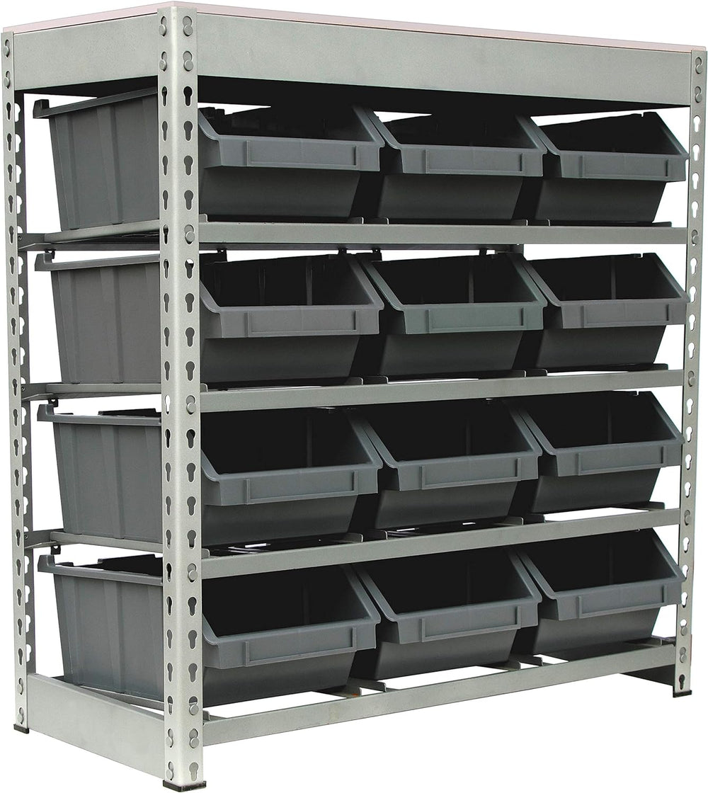 King's Rack Bin Rack Boltless Steel Storage System Organizer w/ 12 Plasti...