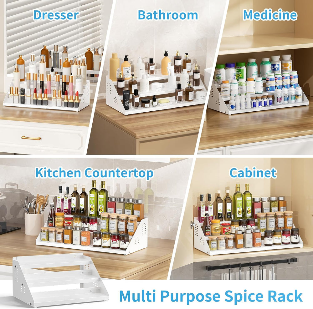 BOIVSHI 3 Tier Expandable Spice Organizer for Cabinet, White