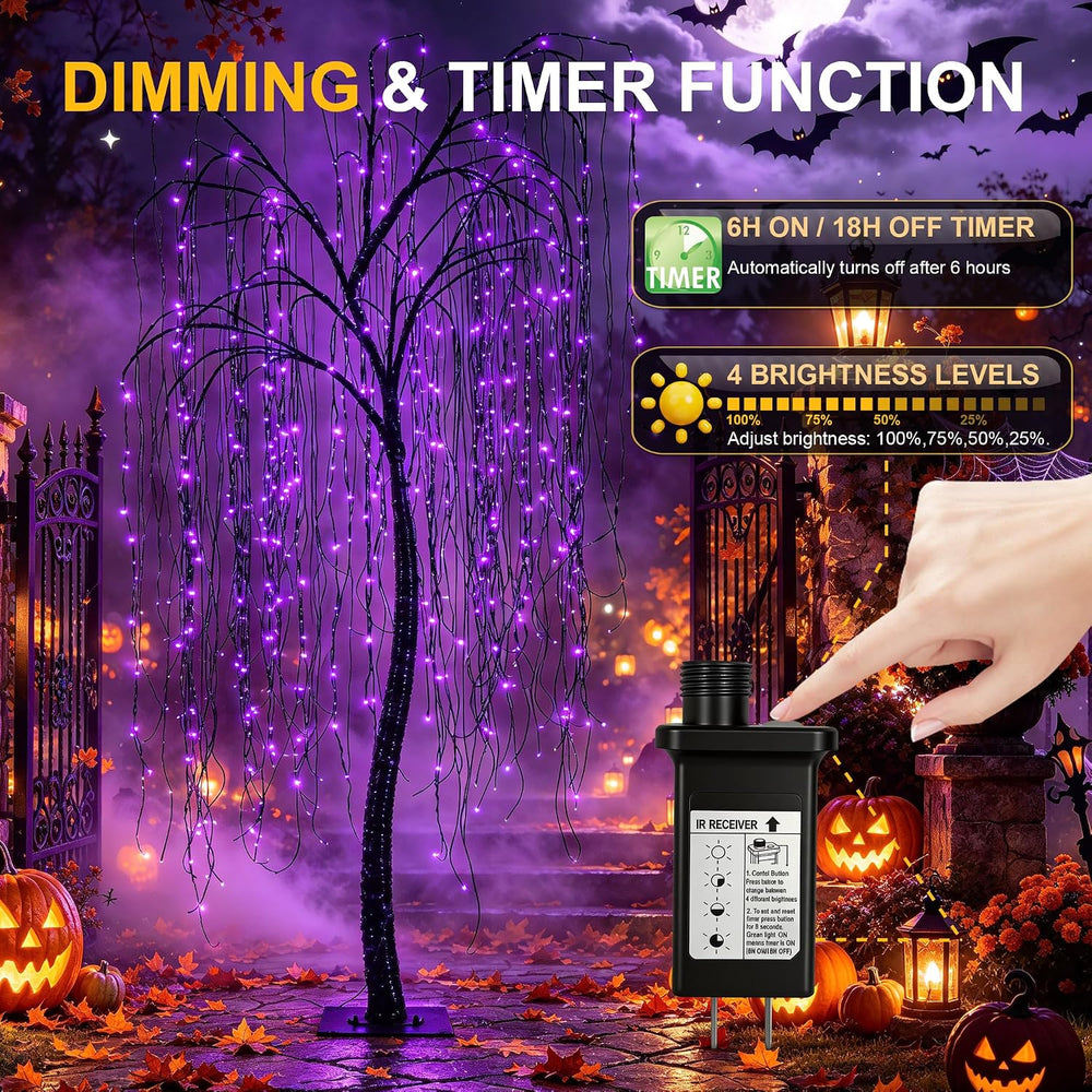 LIGHTSHARE 7 Feet Halloween Willow Tree with Spiders, 256 LED Lights for Home...