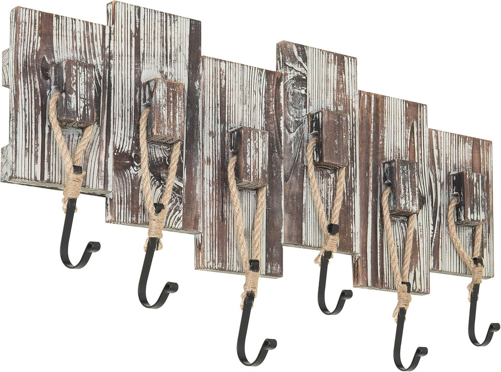 MyGift Rustic Wall Mounted Hat & Coat Rack, Rope Hooks, 6 Hook Storage