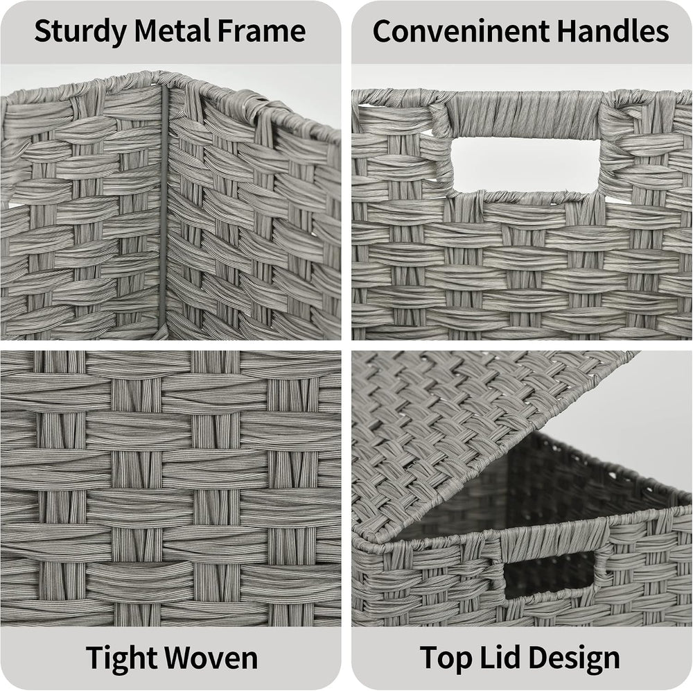 GRANNY SAYS Wicker Basket with Lid, Wicker Storage Baskets for Shelves