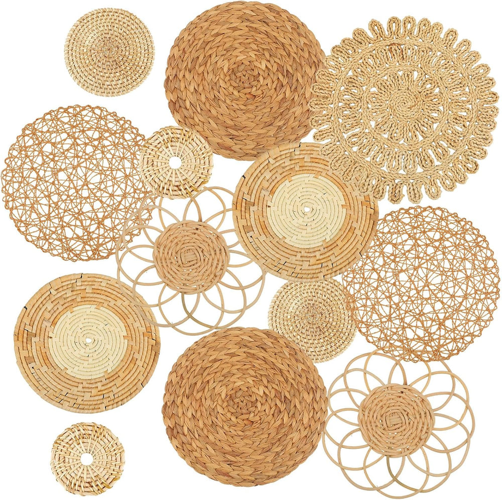 Glenmal 13 Pcs Boho Wall Basket Decor Set Woven Rattan Seagrass,Classic