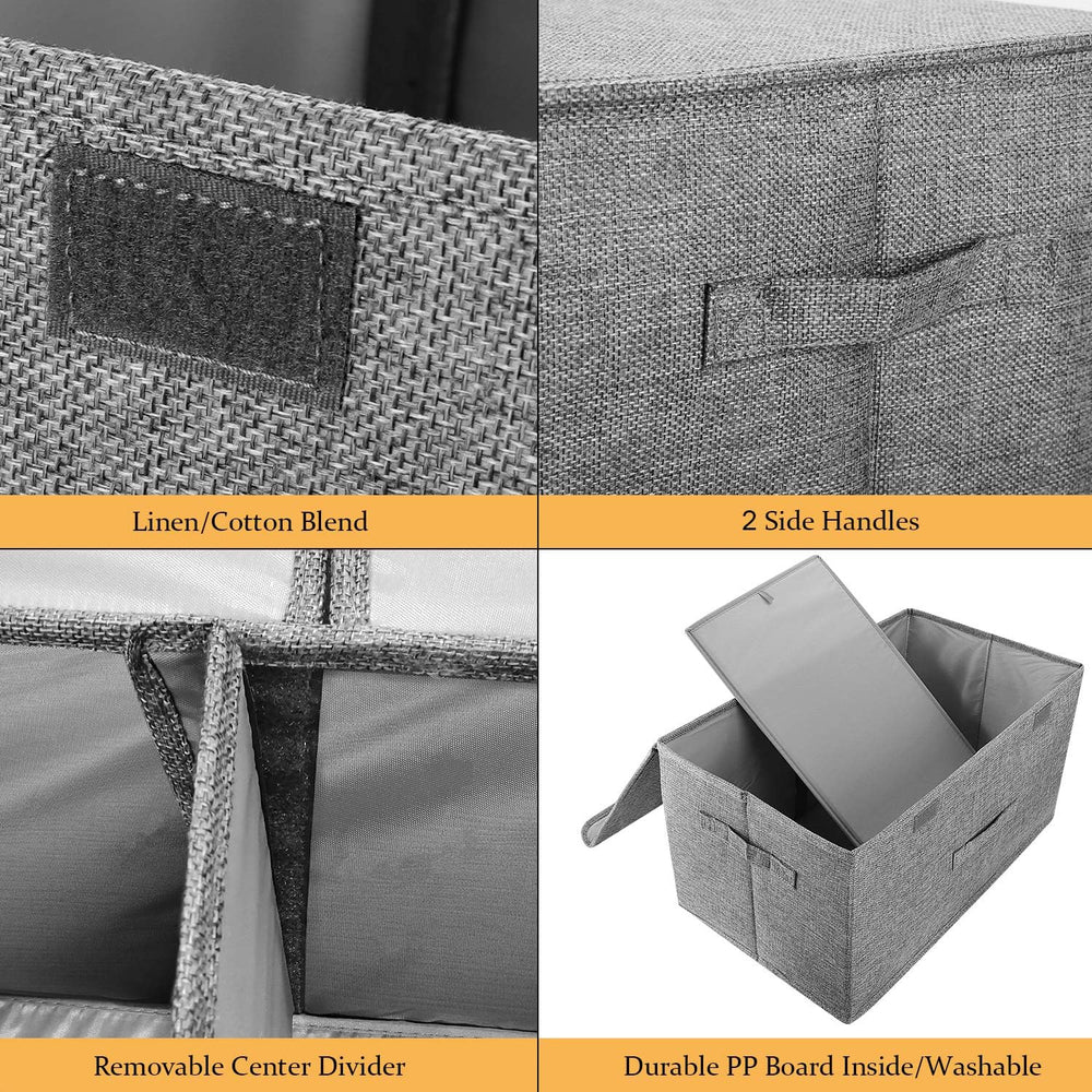 2 Pack Storage Boxes with Lids and Handles, Collapsible Linen Storage Bins Or...