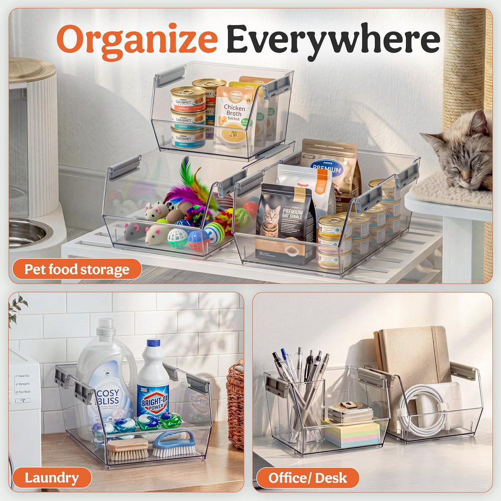 HOMESTEAD Set of 4 Stackable Storage Bins, 2 Large + 2 Small Clear Plastic Or...