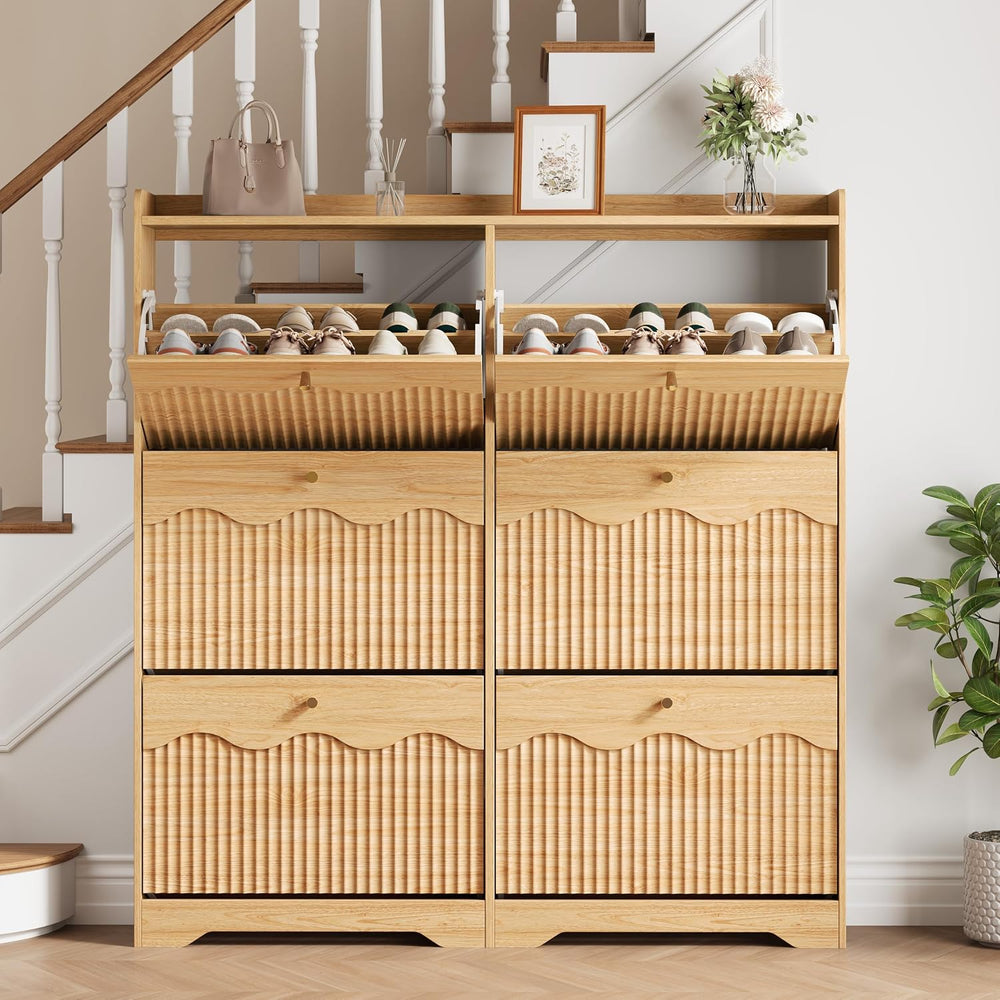 HUANLEGO Shoe Cabinet Storage for Entryway with 6 Flip Drawers, Oak