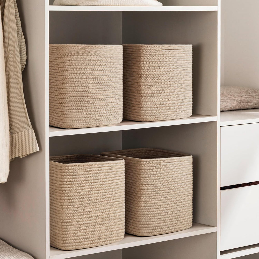 joybest 11inch Cube Storage Bins, Cotton Rope Woven Organizer Basket