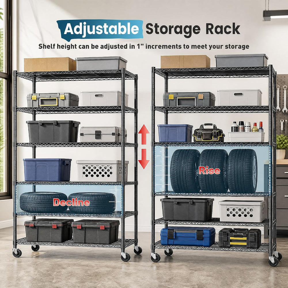 Romorgniz Heavy Duty 6-Tier Rolling Storage Shelves with Wheels for Garage