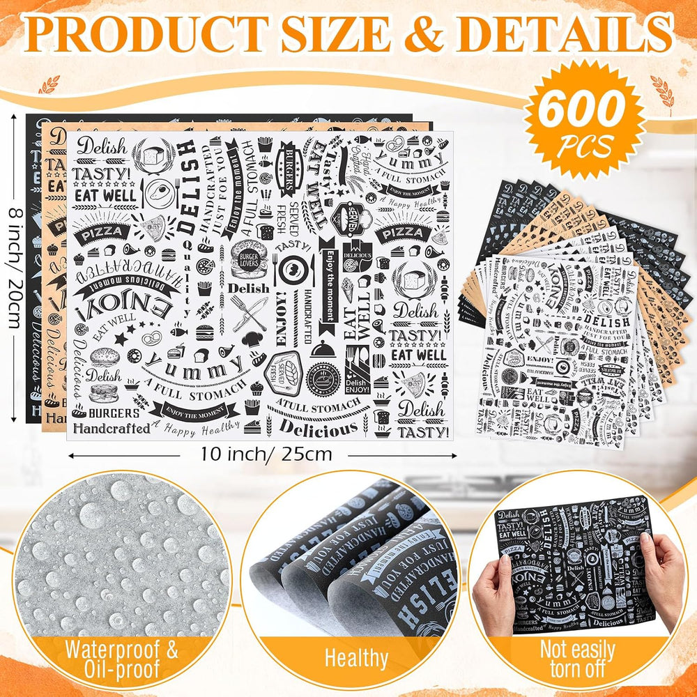 Outus 600 Pcs 8 x 10 Inch Deli Wax Paper Sheets, Black,White,Brown