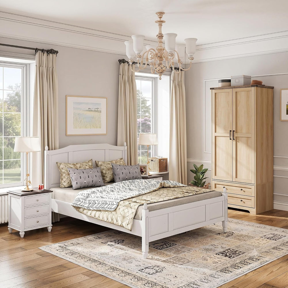 Brafab Wooden Armoire Wardrobe Closet with Drawers, Natural, Set of 2