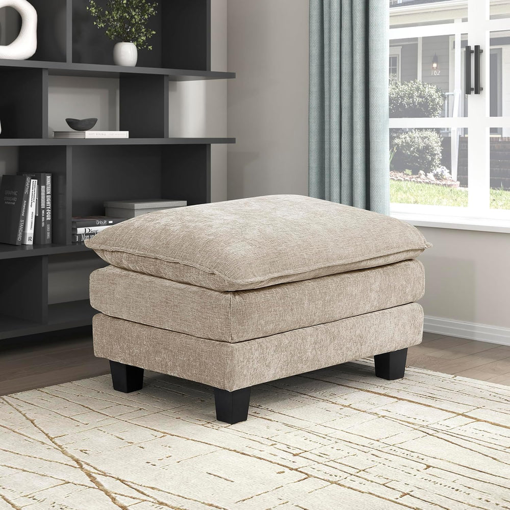 Lexicon Chenille Upholstered Rectangle Ottoman, Foot Stool, Black Faux Wood F...