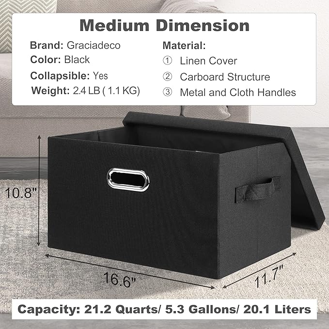 Medium 15" 21 Quart Collapsible Stackable Storage Bins