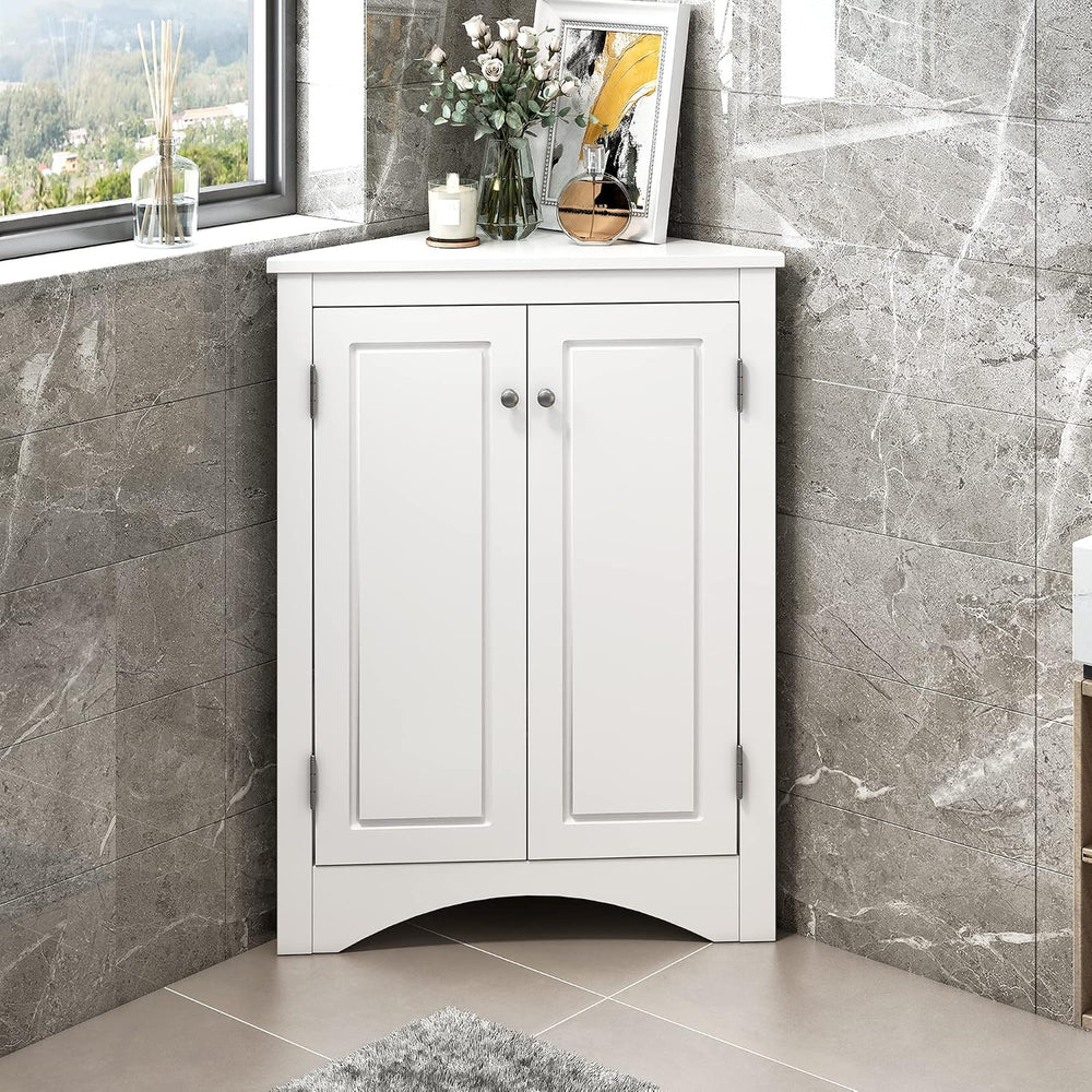 Home Corner Storage Cabinet, Bathroom Triangle Floor Storage Cabinet with Adj...