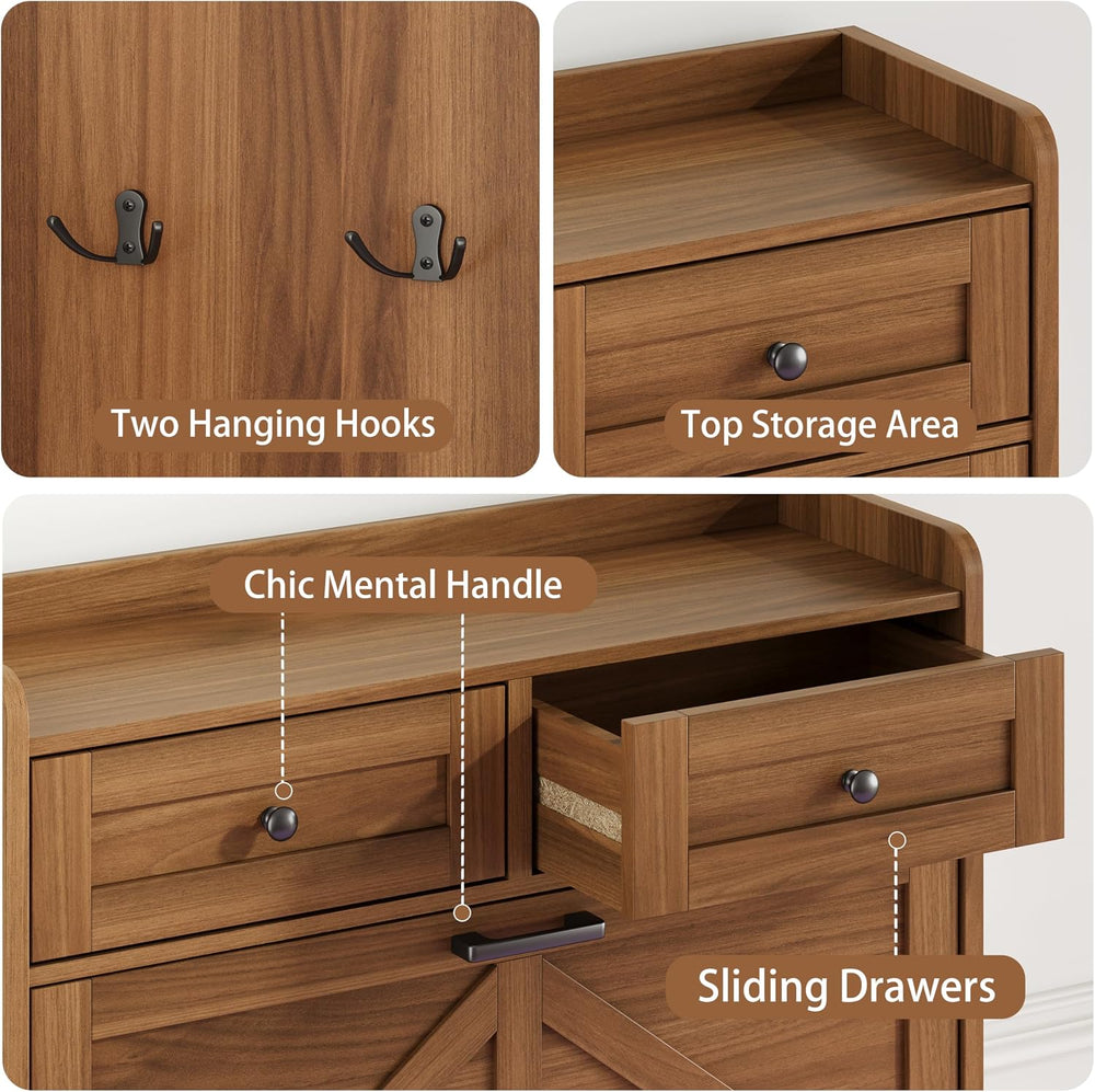 Shoe Cabinet with 2 Flip Drawers & 2 Top Drawers, 43" Tall Freestand...