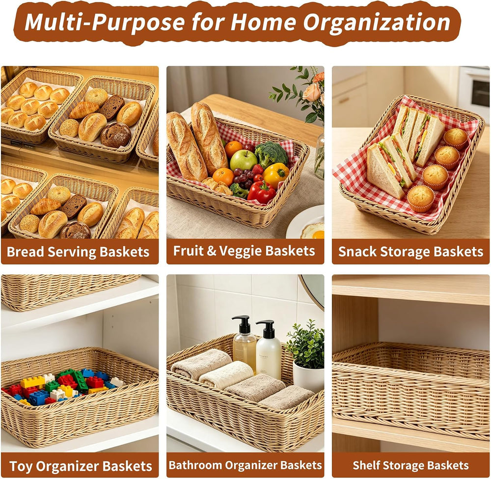 2 Pack Wicker Storage Baskets, 15.7 x 11.8 in Rectangular Faux Rattan Trays