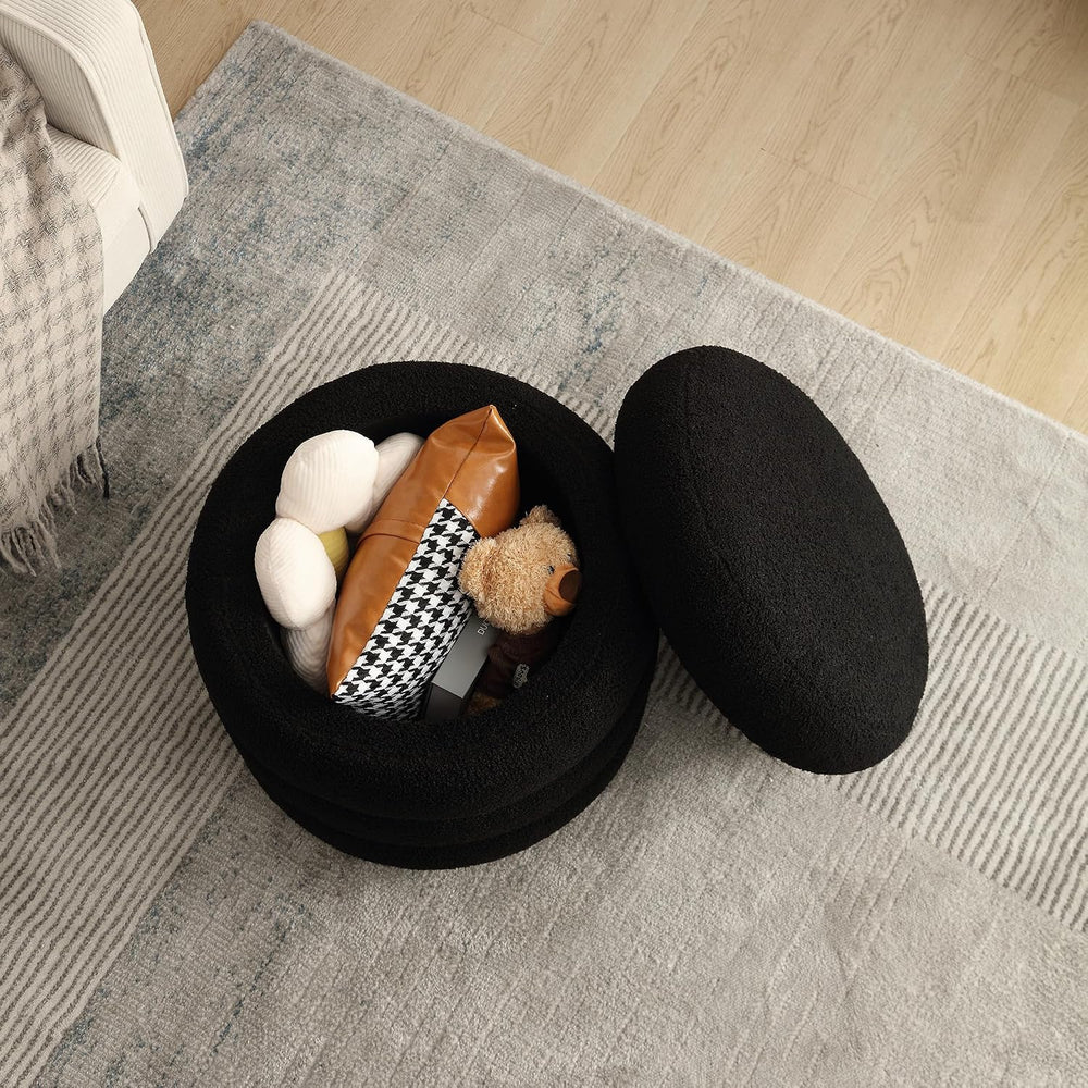 Flouki 19.5" Storage Ottoman Round, Vanity Stools for Bedroom, Sherpa Po...