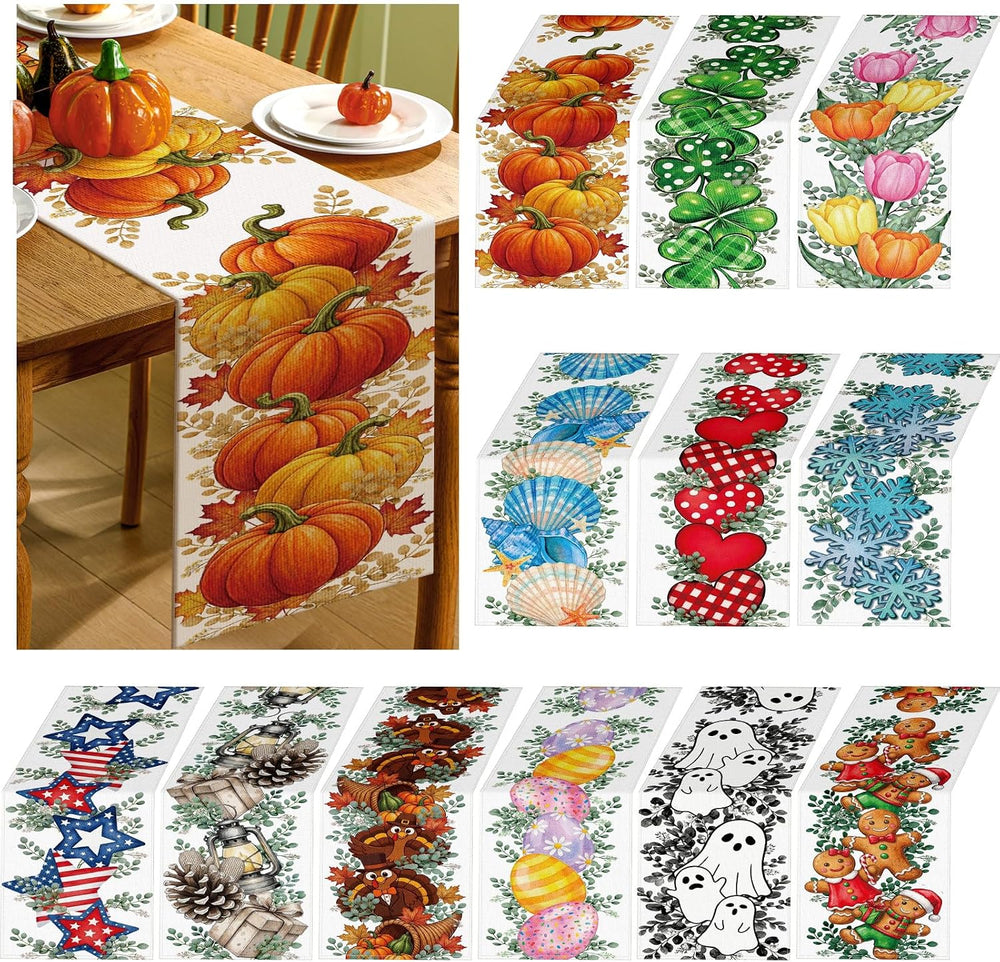 Honeydak 12 Pcs Holiday Table Runner Seasonal Farmhouse Table Decor 13 x 72 I...
