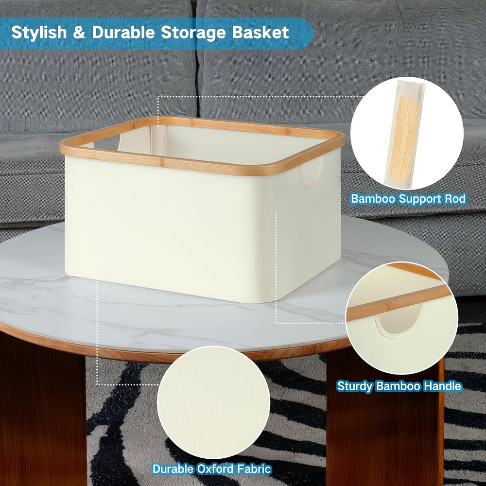 efluky Storage Baskets for Organizing, Fabric Storage Bins with Bamboo Handle...