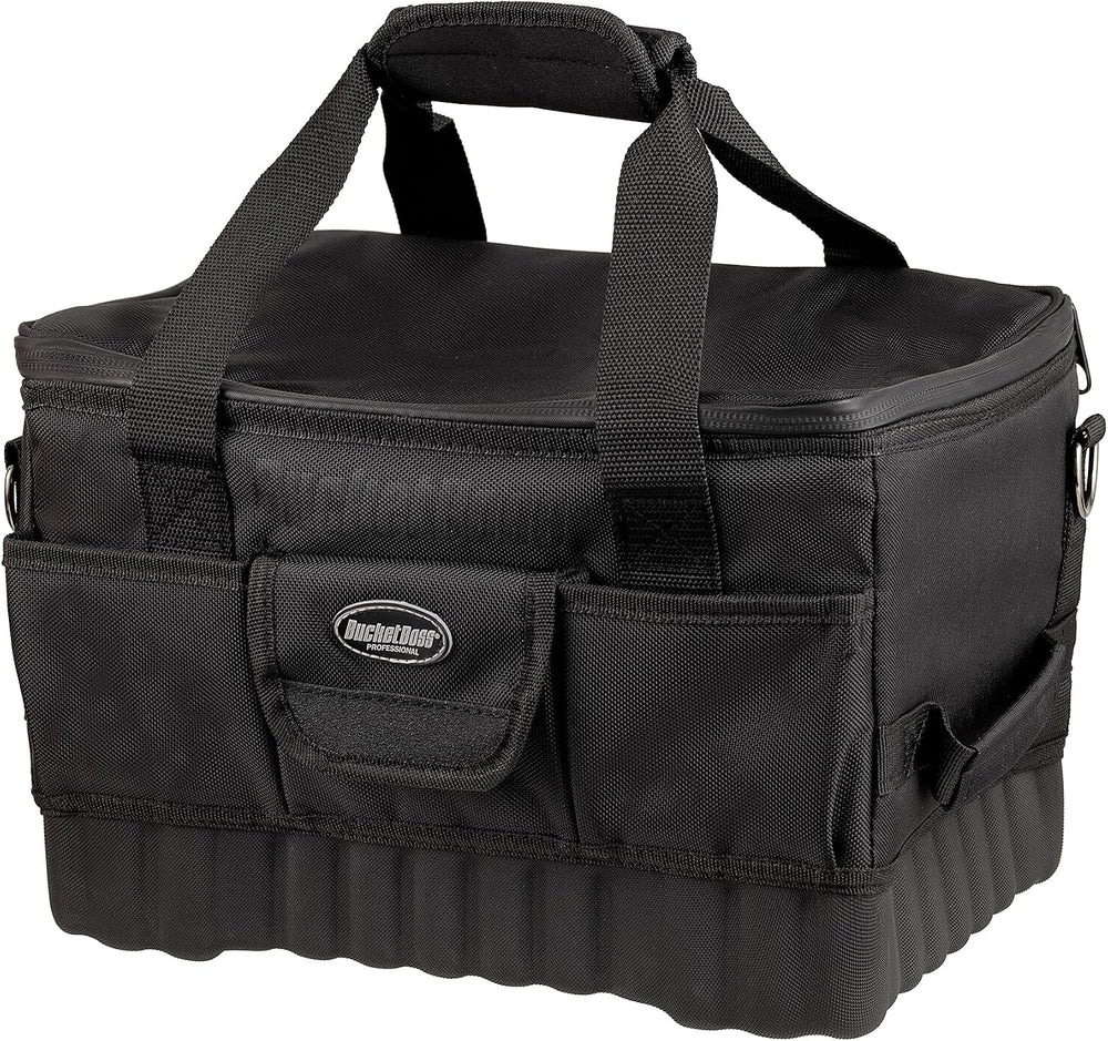 Bucket Boss Pro Racer 14 in. Tool Bag with Heavy-Duty Waterproof Racetrack Zi...