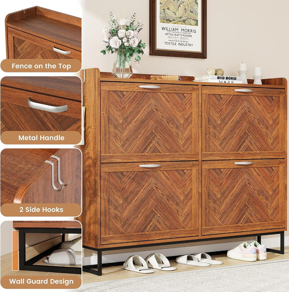47.2" Shoe Cabinet Storage for Entryway, Narrow Wood Shoe Organizer with...