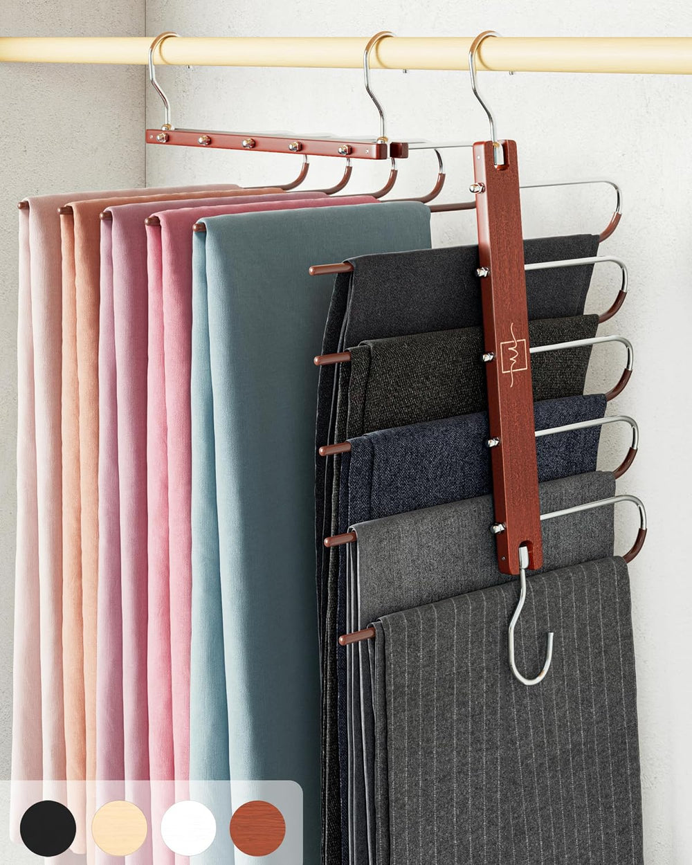 Pants Hangers Space Saving – 2 Pack European Beechwood Hanger