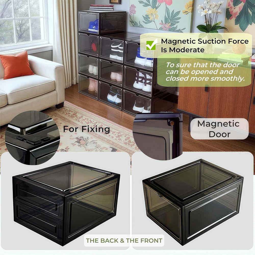 6 Pack Shoe Organizer Black, Shoe Storage Container, Shoe Box