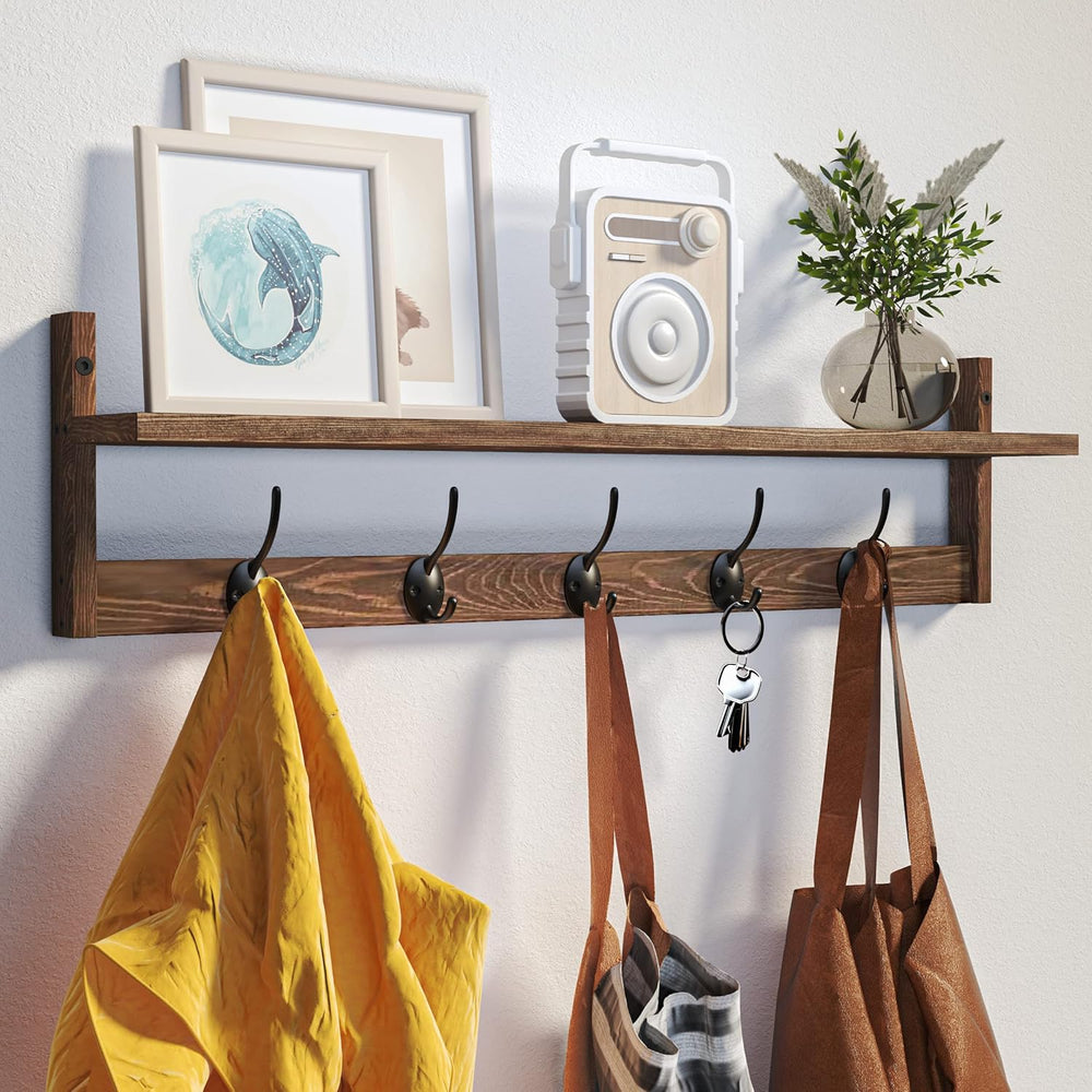 BAMEOS Wall Mounted Coat Rack with Adjustable Easy Install, Rust Proof, Brown...