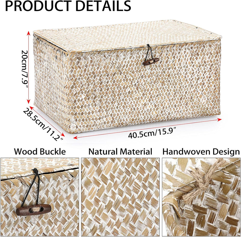 Hipiwe Wicker Woven Baskets Bin with Lid Seagrass Storage Basket, X-Large