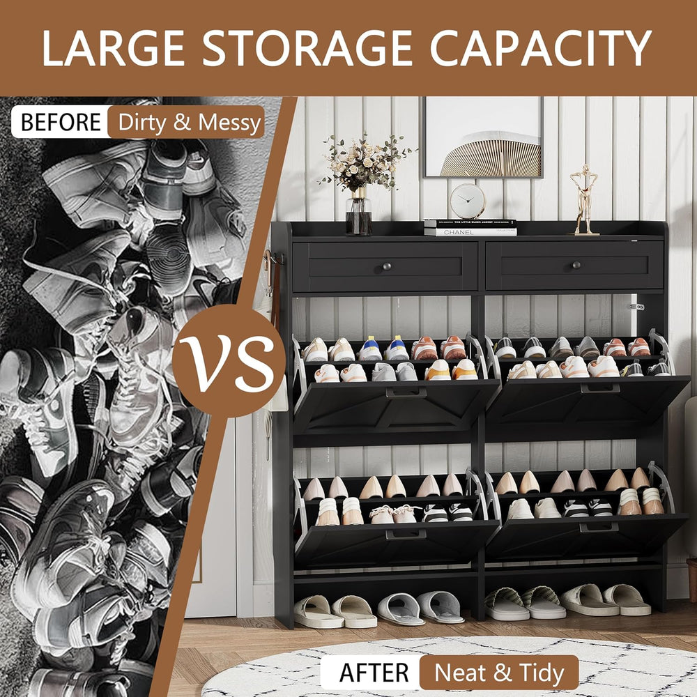 Shoe Cabinet with 4 Flip Drawers & 2 Top Drawers, 43" Tall Freestand...