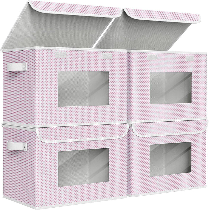 Univivi Fabric Foldable Storage Boxes with Lids, 4 Pack, Pink