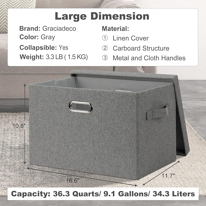 Large 17" 36 Quart Collapsible Stackable Storage Bins