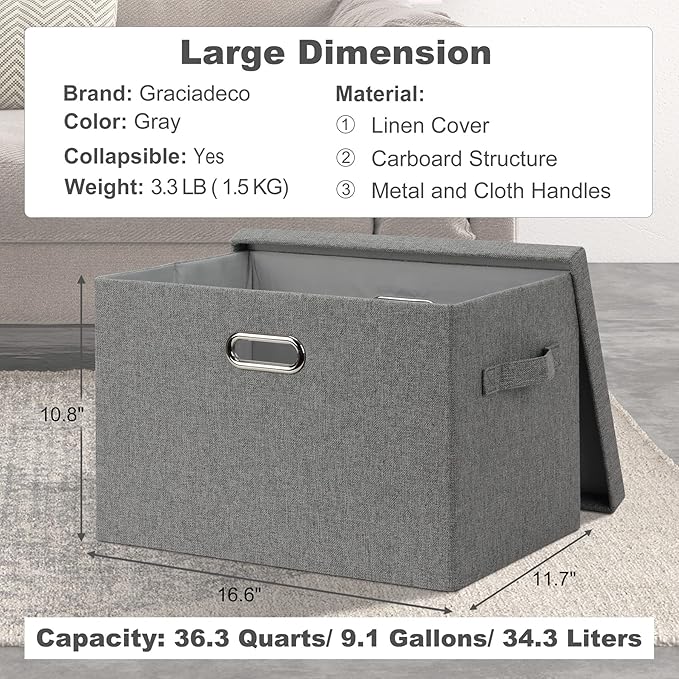 Large 17" 36 Quart Collapsible Stackable Storage Bins
