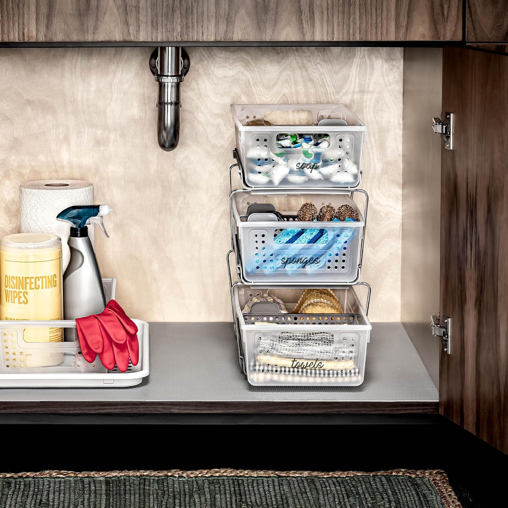 madesmart 2 Tier Organizer, Under Cabinet Storage with Pull Out Sliding Drawe...