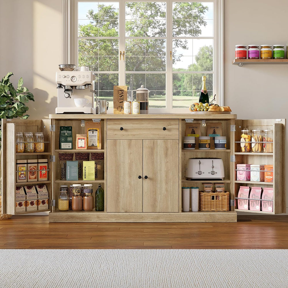 55"W Farmhouse Sideboard Buffet Cabinet with Storage,Kitchen Cabinet,Wood