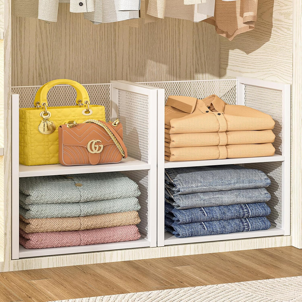 2-Tier Stackable Closet Organizers and Storage Basket, Wire Clothes Shelf Org...