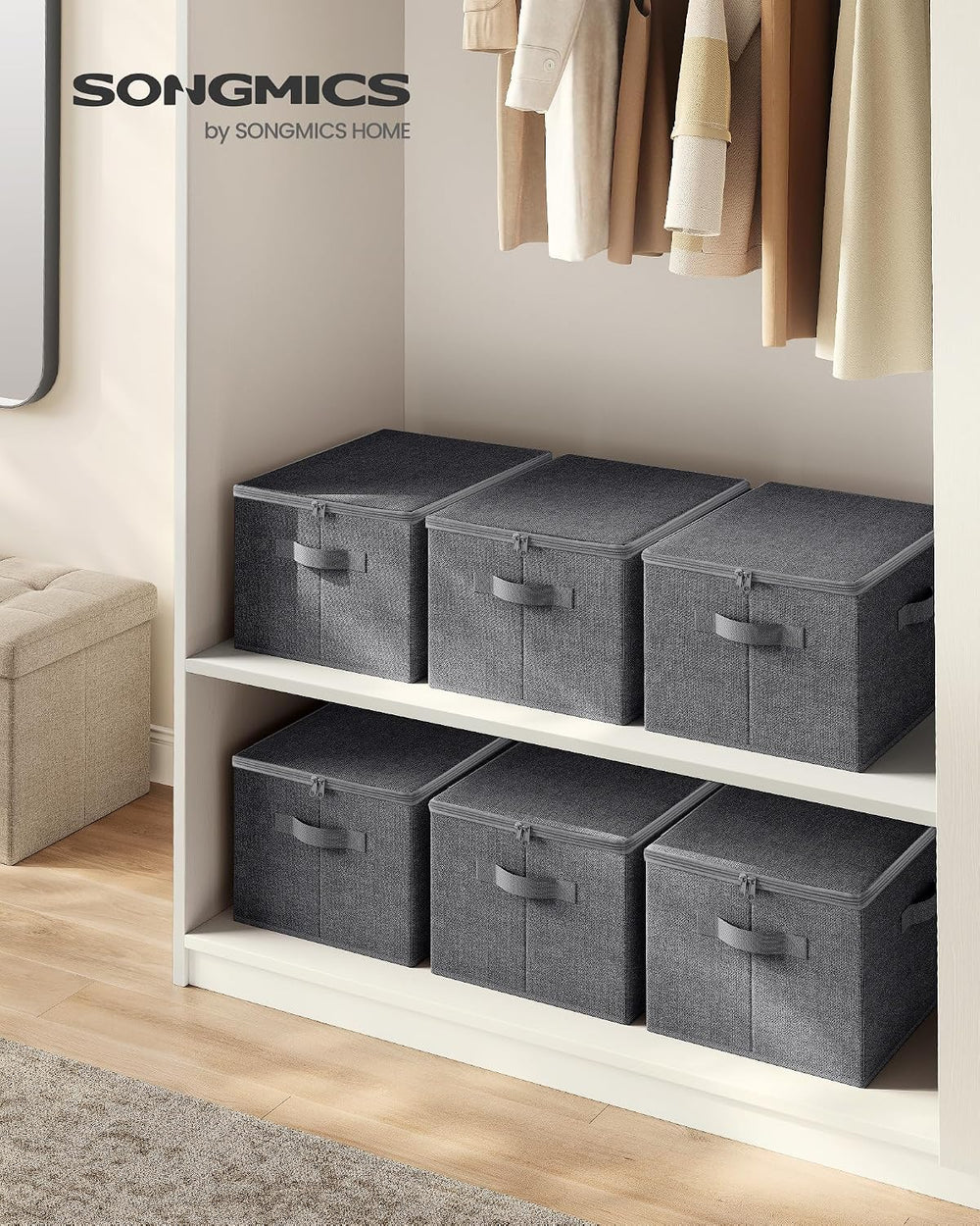 SONGMICS Set of 6 Storage Bins with Zipper Lids, 31 Quart Storage Boxes