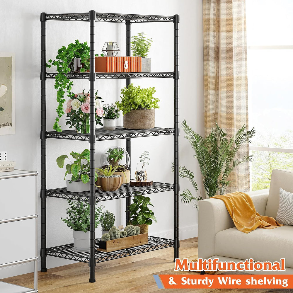 REIBII Wire Shelving Rack 5-Tier Metal Shelves for Storage Adjustable Garage ...