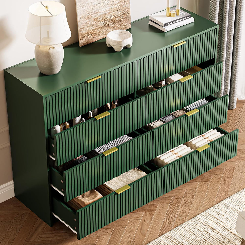 MAISONARIA Green Dresser for Bedroom, 8 Drawer Double Dresser, Modern Chest o...