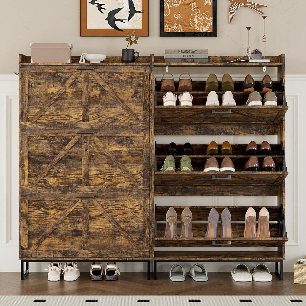 BORNOON Shoe Cabinet with 3 Flip Drawers Narrow Shoe Storage Cabinet Organize...