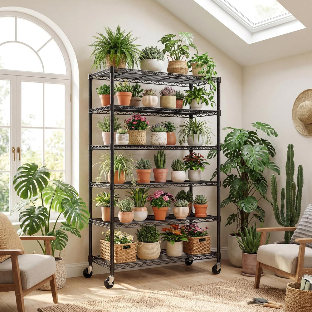 6 Tier 36" W x 18" D x 78" H Rolling Wire Metal Storage Shelve...