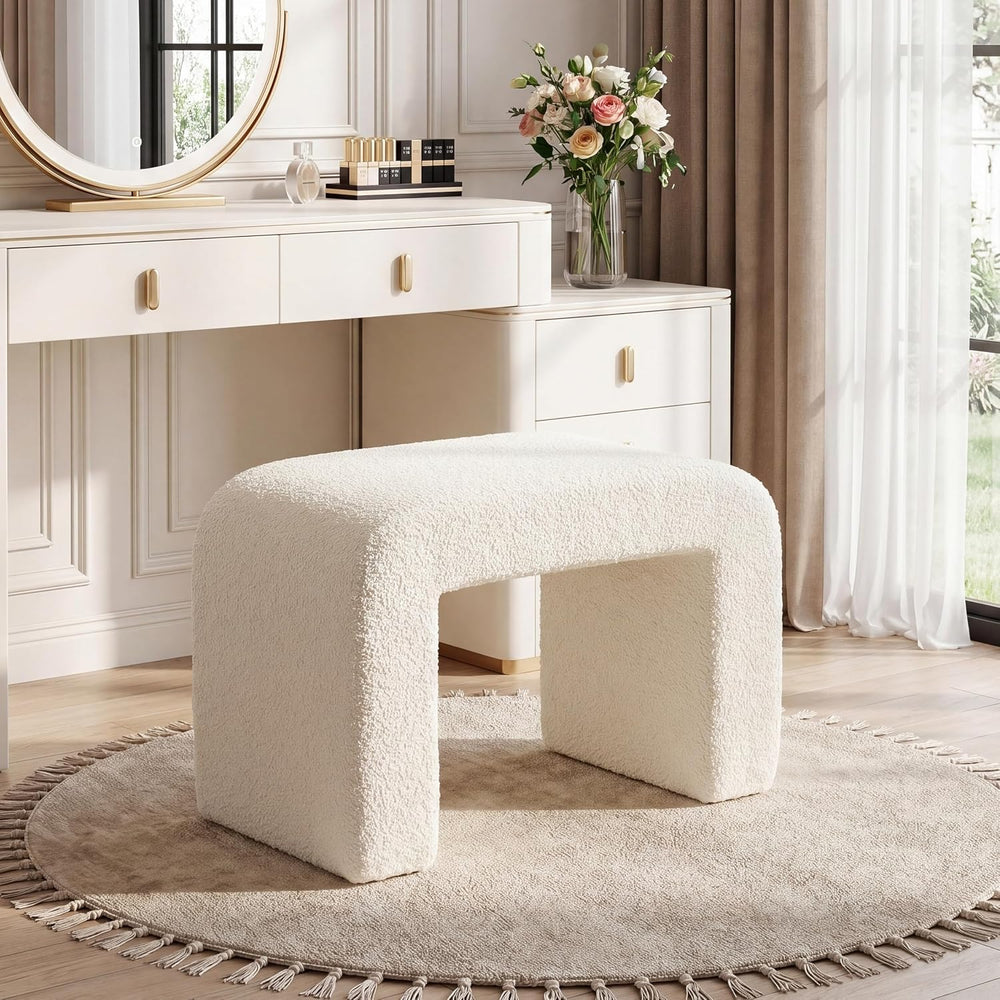 Tribesigns Set of 2 Modern Vanity Stool, Sherpa Upholstered Foot Stool Ottoma...