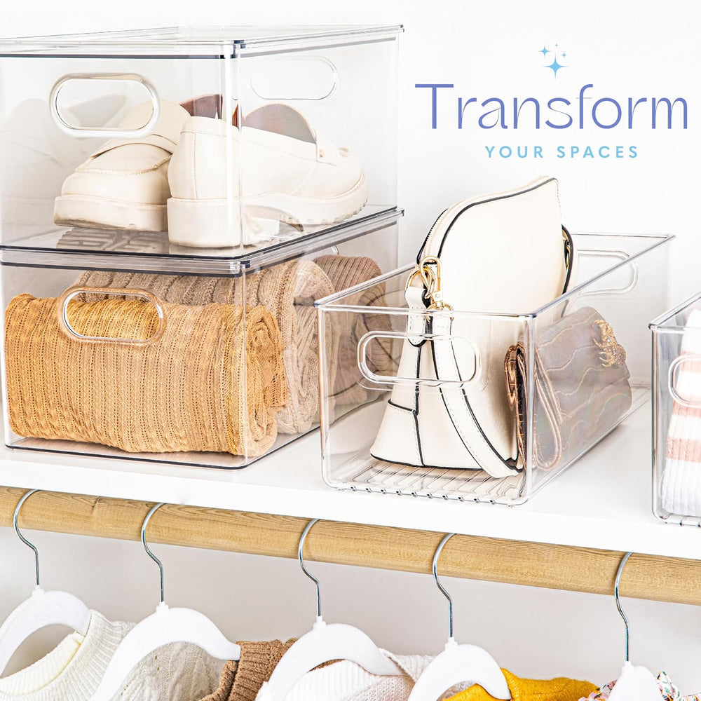 primebox Plastic Food Storage 2 Pack Clear Container Bin with Handles for Org...