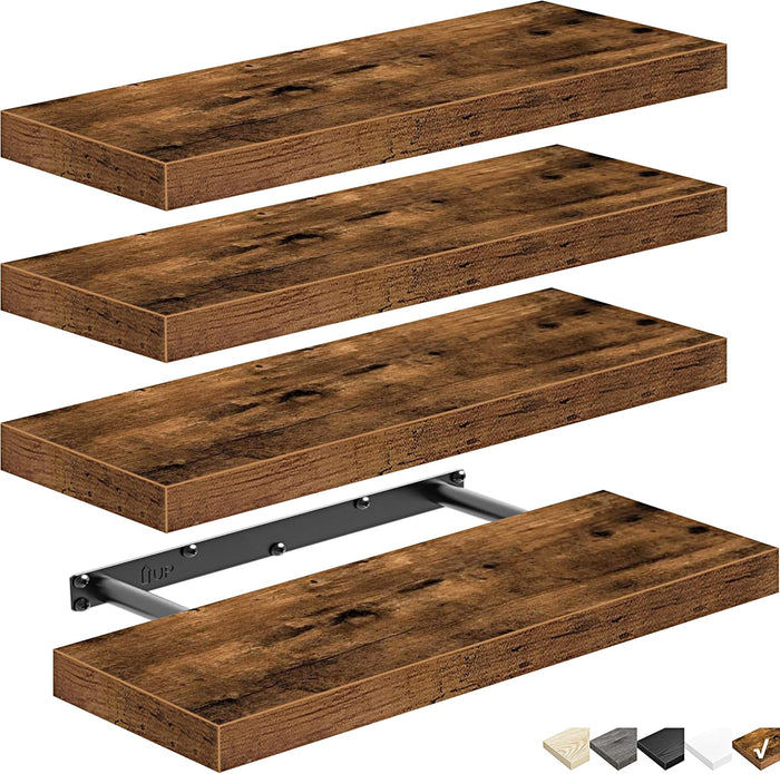 QEEIG Floating Shelves for Wall Small Shelf (Brown, Set of 4, 15.7" x 6.7")