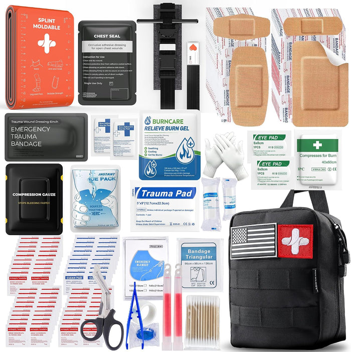 First Aid Kits with 36" Splint Israeli Bandage Tourniquet, 138PCS Trauma Kits Survival Gear and Equipment Multi-Purpose Emergency Tool Kits, IFAK Bag for Outdoor Camping Hunting Car Home