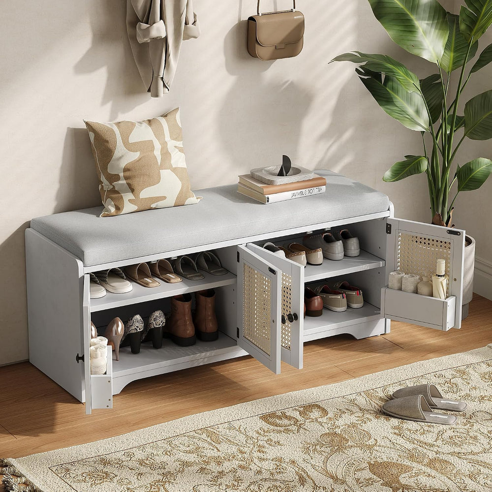 SOFTSEA 47.4" Shoe Storage Bench with Cushion, Farmhouse Entryway Bench ...