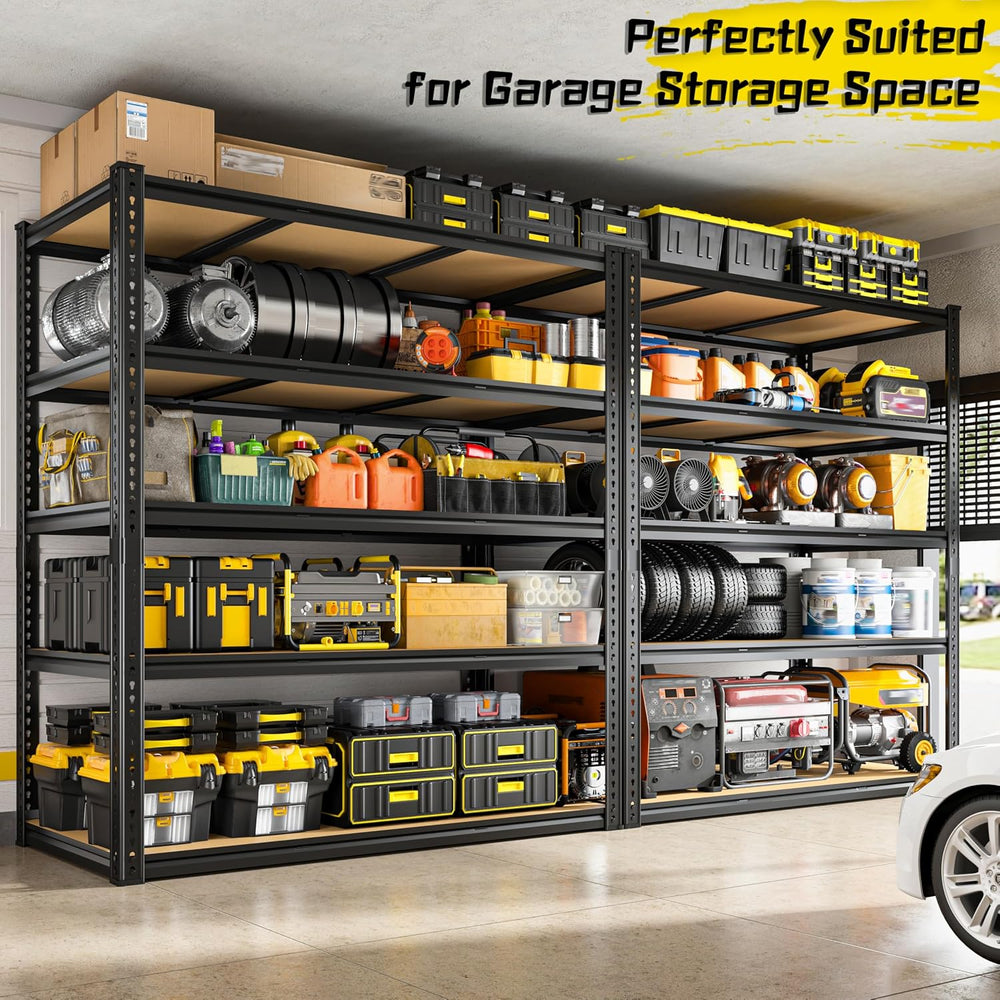 ROOMFAVE 48" W Garage Shelving Heavy Duty 3080LBS,5 Tier,Black, Industrial