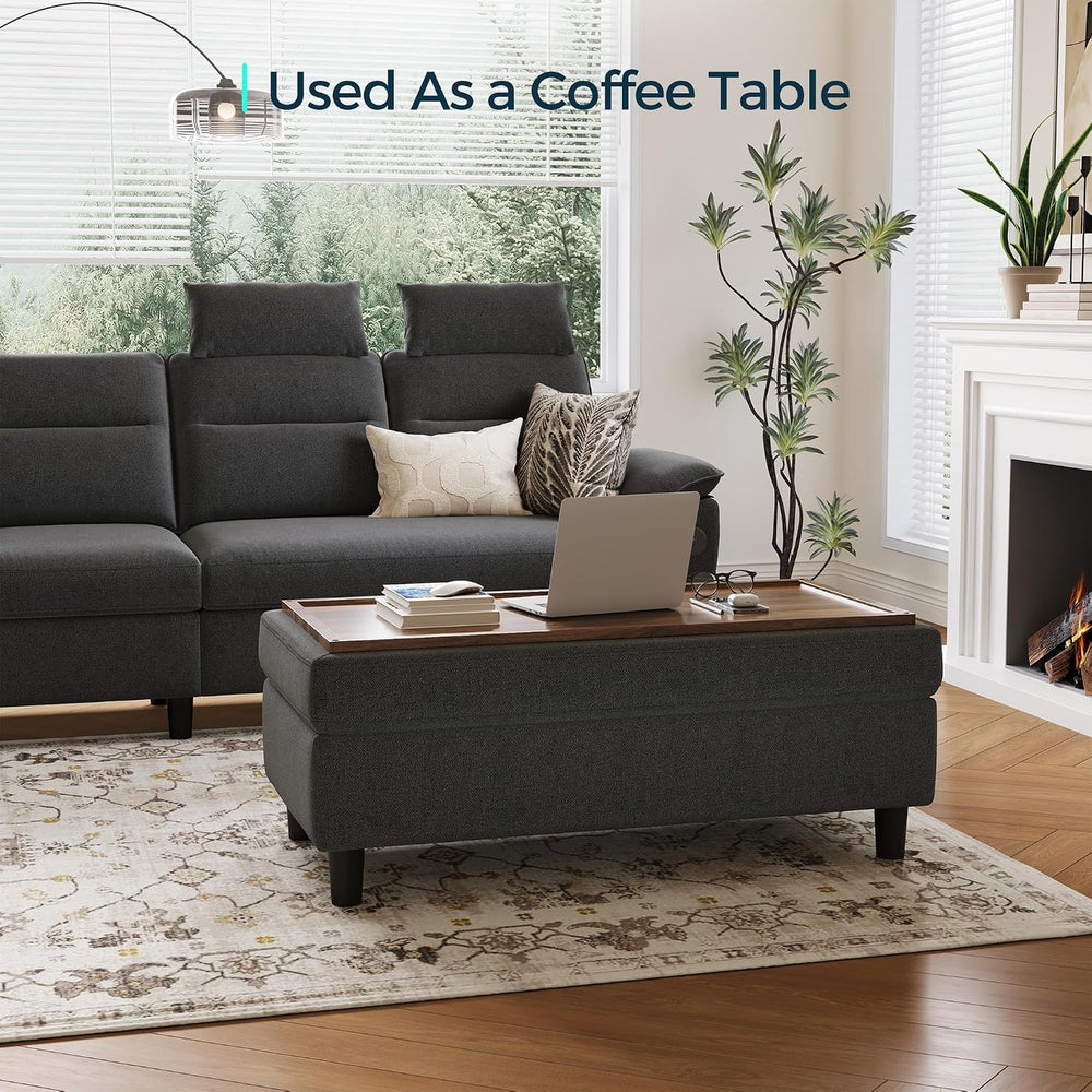 LINSY HOME 46 Inches Wide Storage Ottoman Bench, Linen Coffee Table Long Shoe...